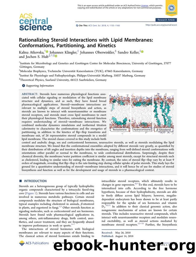 Rationalizing Steroid Interactions with Lipid Membranes: Conformations, Partitioning, and Kinetics by unknow