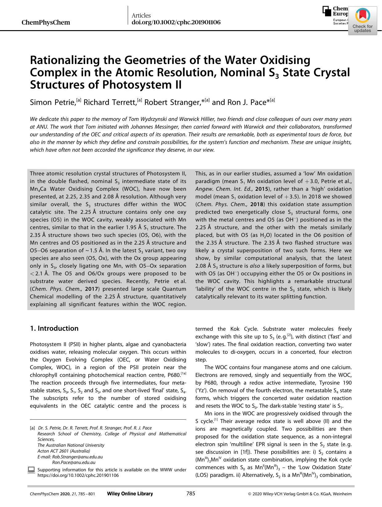 Rationalizing the Geometries of the Water Oxidising Complex in the Atomic Resolution, Nominal S3 State Crystal Structures of Photosystem II by Unknown