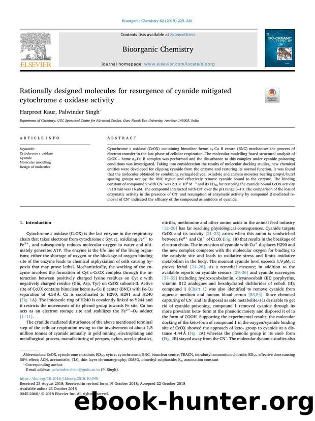 Rationally designed molecules for resurgence of cyanide mitigated cytochrome c oxidase activity by Harpreet Kaur & Palwinder Singh