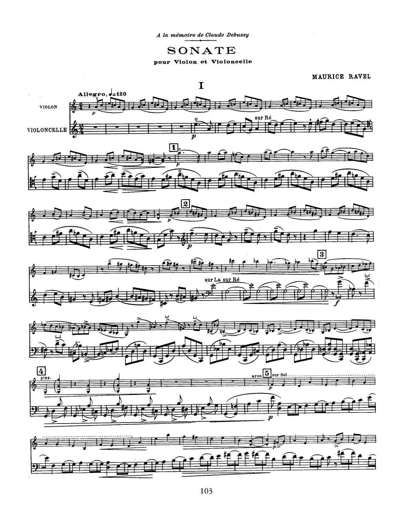 Ravel by Sonata Para Violin Y Cello (Score) En Memoria A Debussy
