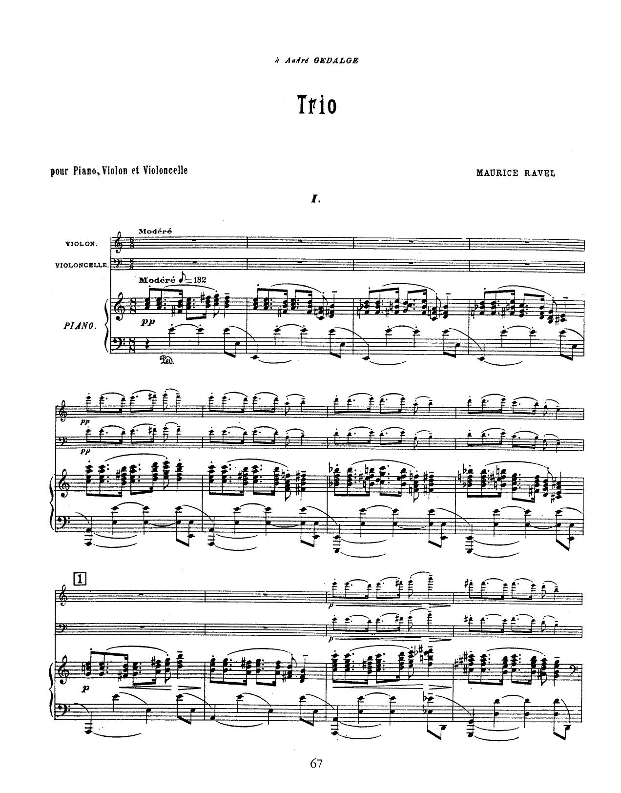 Ravel by Trio For Violin Cello & Piano (Score)