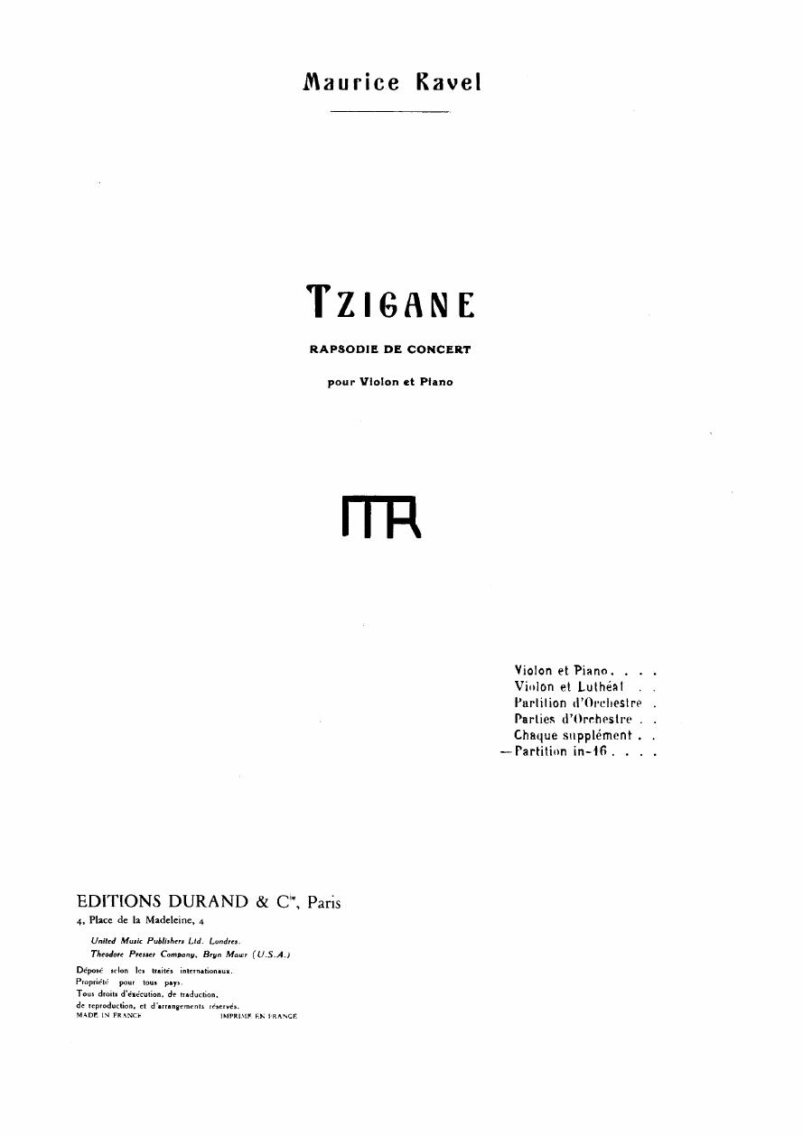 Ravel by Tzigane (Orchestral Score)