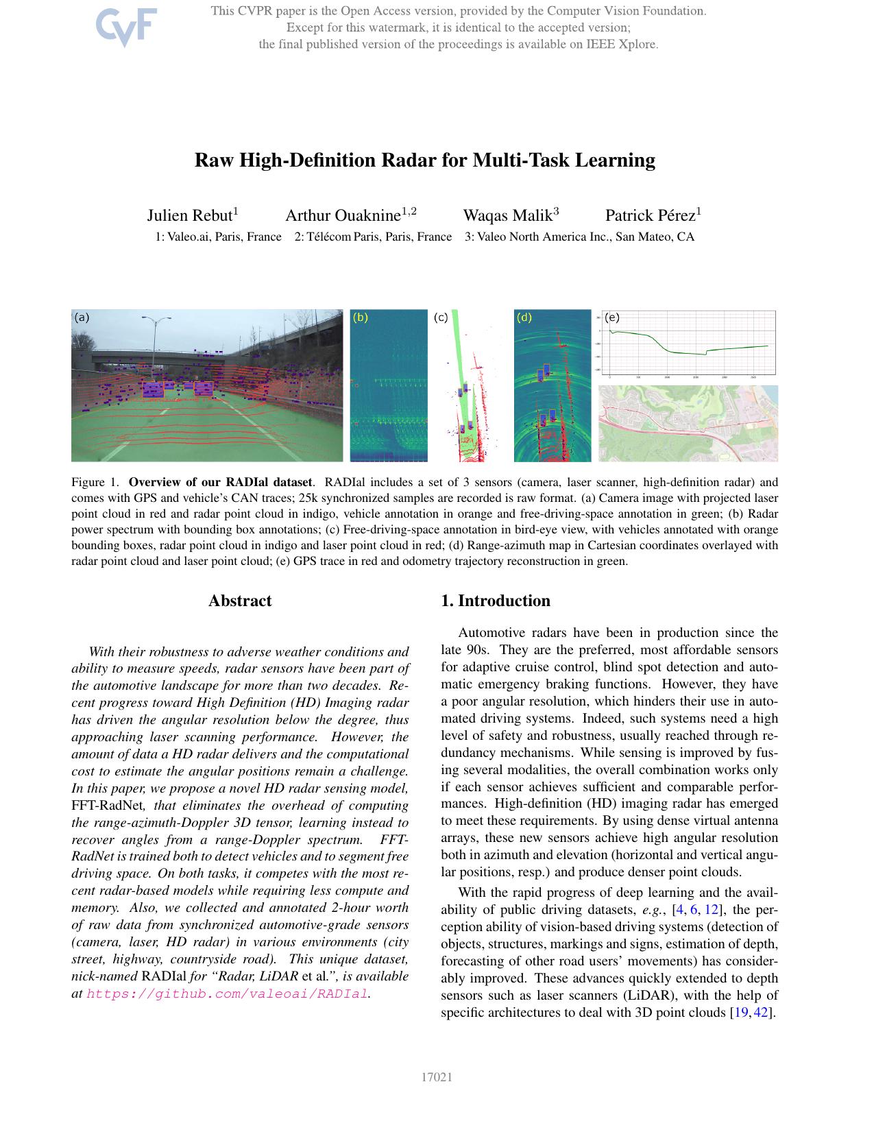 Raw High-Definition Radar for Multi-Task Learning by Julien Rebut & Arthur Ouaknine & Waqas Malik & Patrick Perez