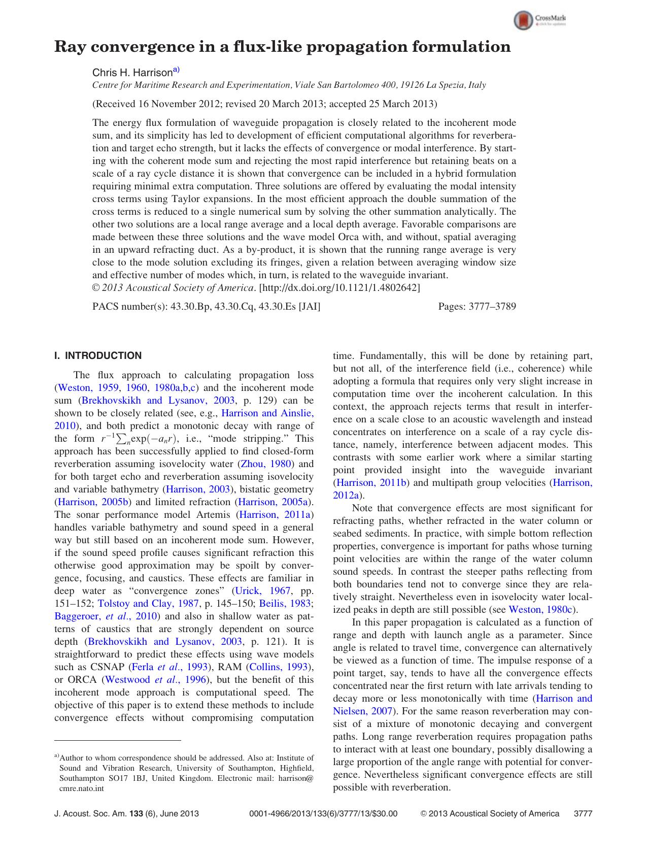 Ray convergence in a flux-like propagation formulation by Chris H. Harrisona)