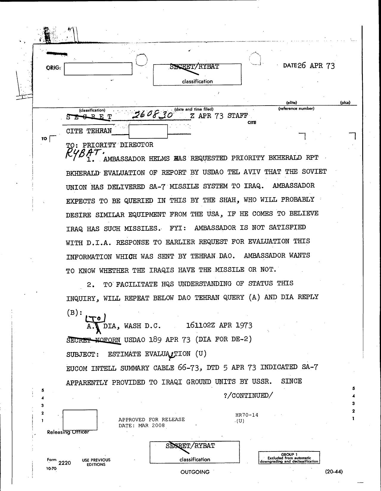 Re Estimate Evaluation on SA-7 in Iraq by Unknown