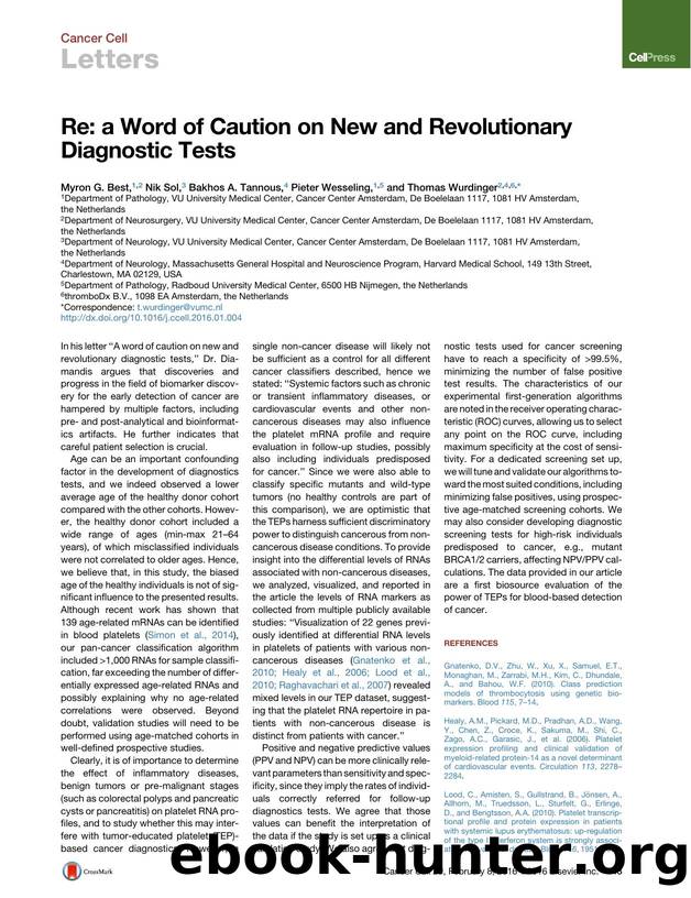 Re: a Word of Caution on New and Revolutionary Diagnostic Tests by Myron G. Best & Nik Sol & Bakhos A. Tannous & Pieter Wesseling & Thomas Wurdinger
