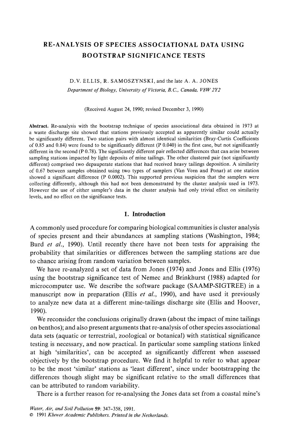 Re-analysis of species associational data using bootstrap significance tests by Unknown
