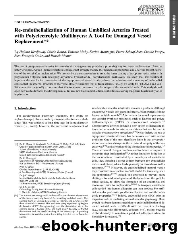 Re-endothelialization of Human Umbilical Arteries Treated with Polyelectrolyte Multilayers: A Tool for Damaged Vessel Replacement by Unknown