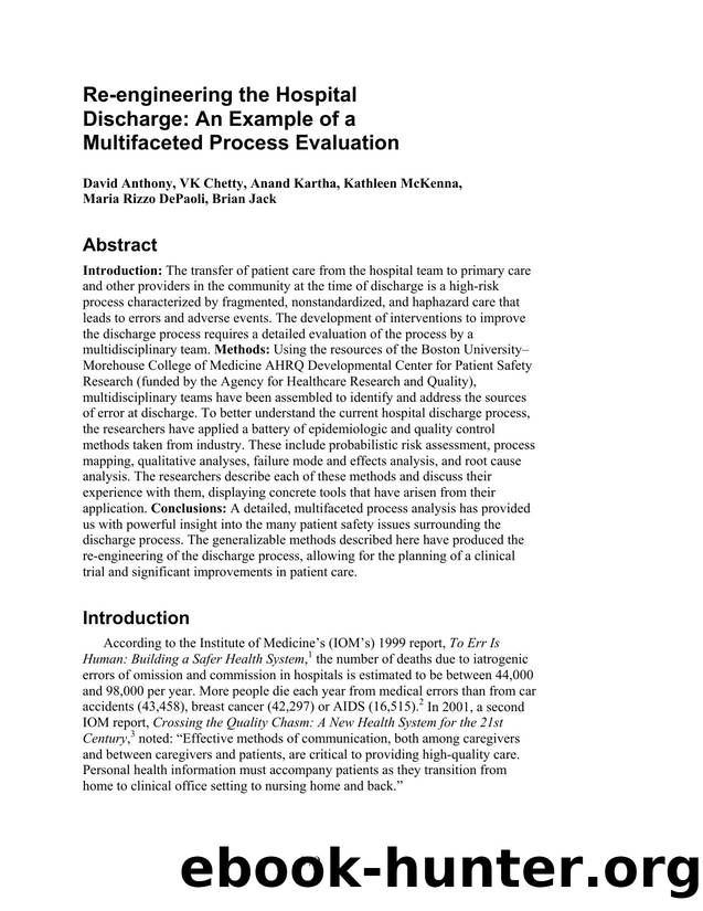 Re-engineering the Hospital Discharge: An Example of a Multifaceted Process Evaluation by Unknown