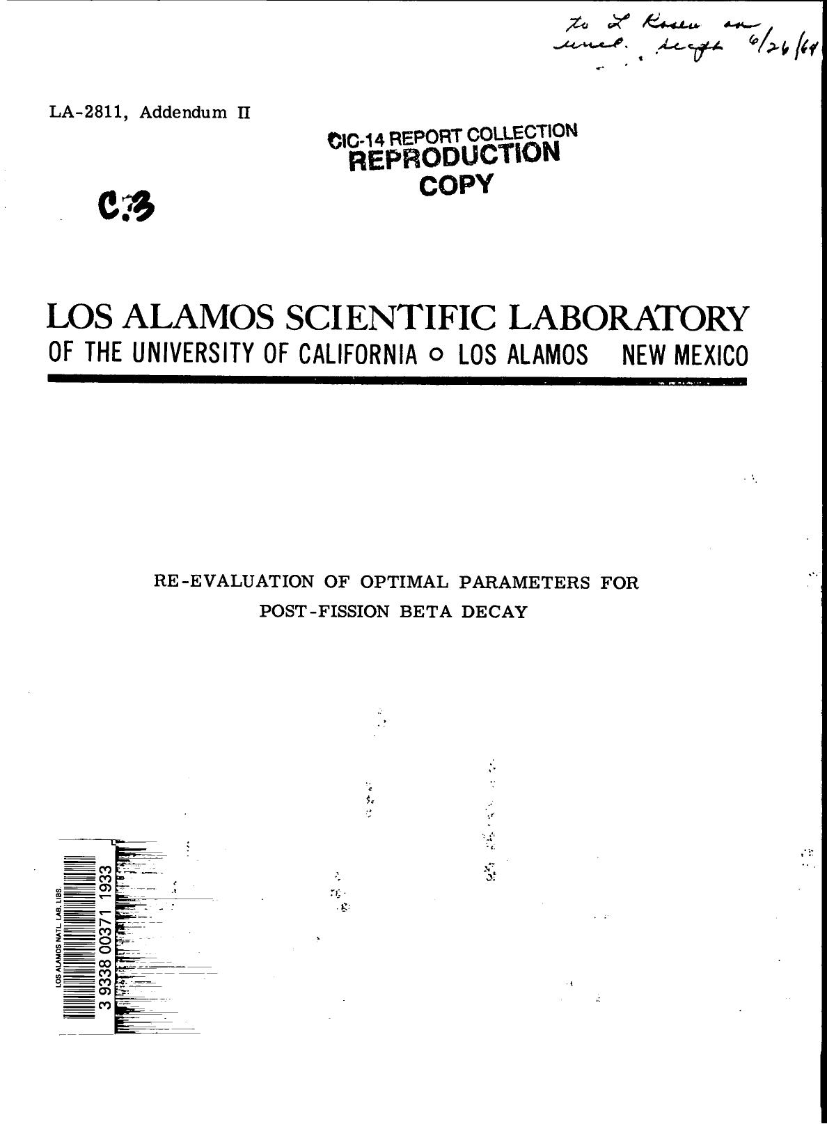 Re-evaluation of optimal parameters for post-fission beta decay None by LANL Research Library LWW Project