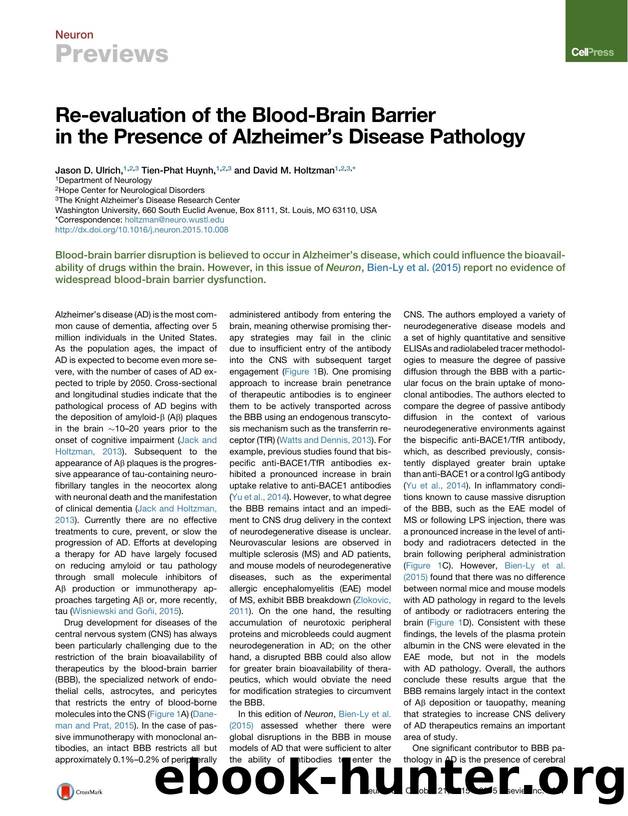 Re-evaluation of the Blood-Brain Barrier in the Presence of Alzheimer's Disease Pathology by Jason D. Ulrich & Tien-Phat Huynh & David M. Holtzman
