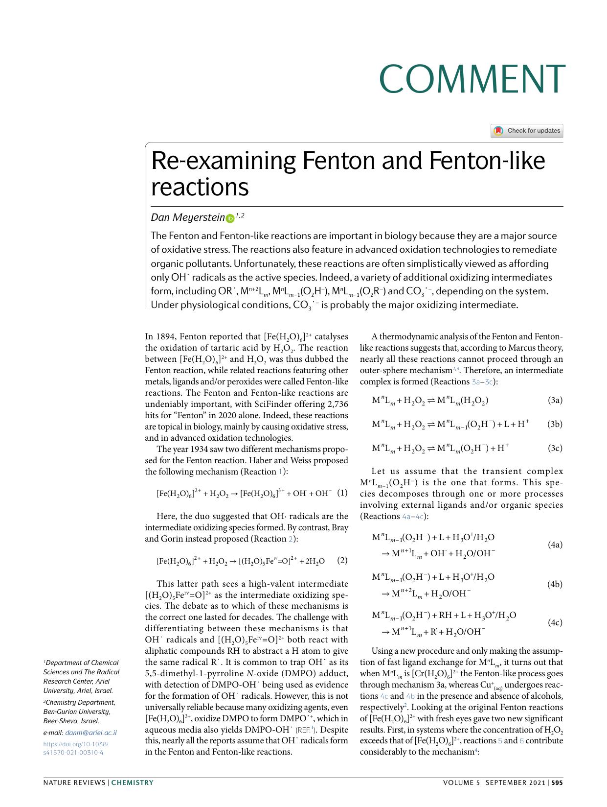 Re-examining Fenton and Fenton-like reactions by Dan Meyerstein