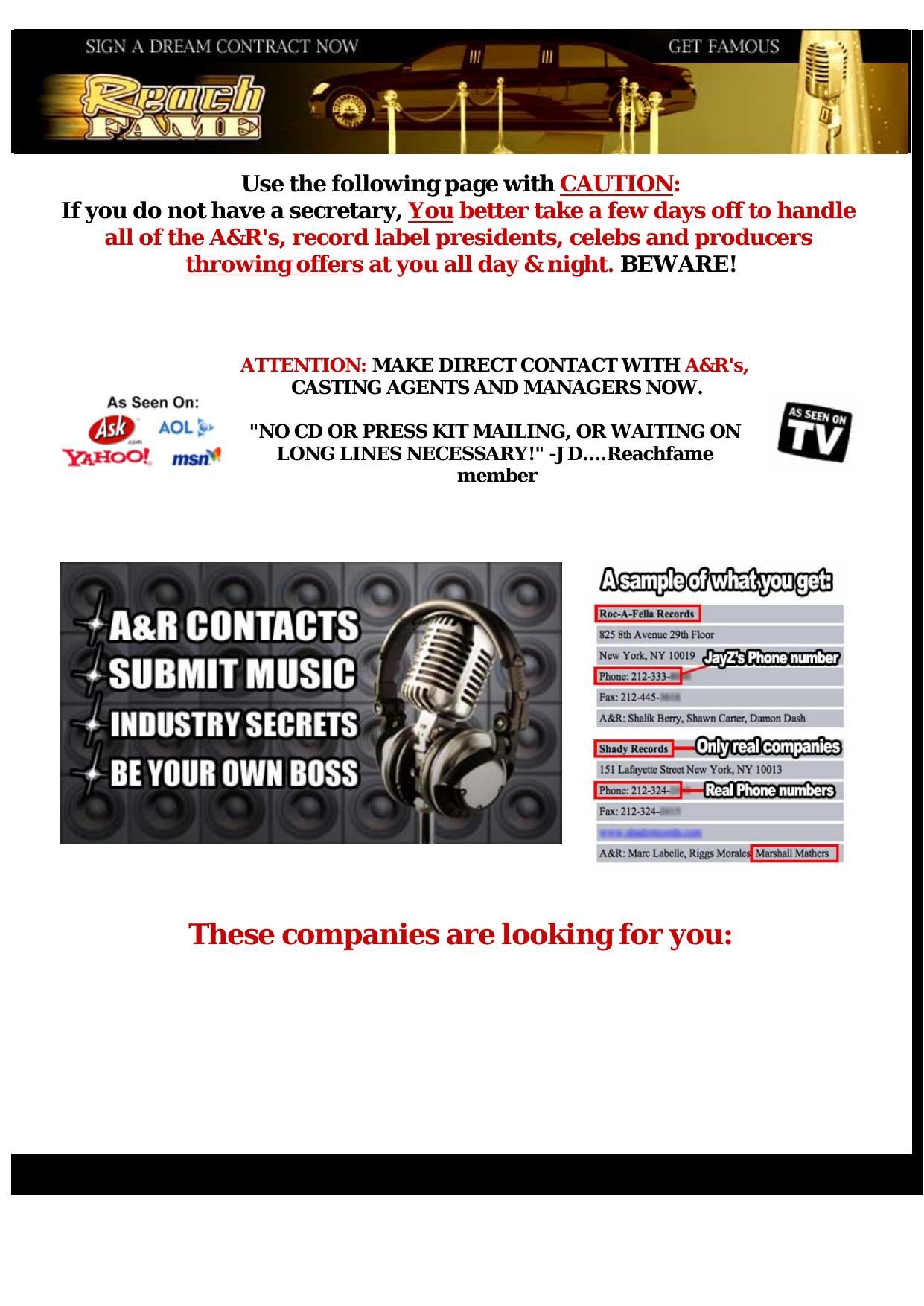 ReachFame.com Helps You Get Signed, Start Your Own Label, A&r Contacts. by Best of Kuszter's Collection