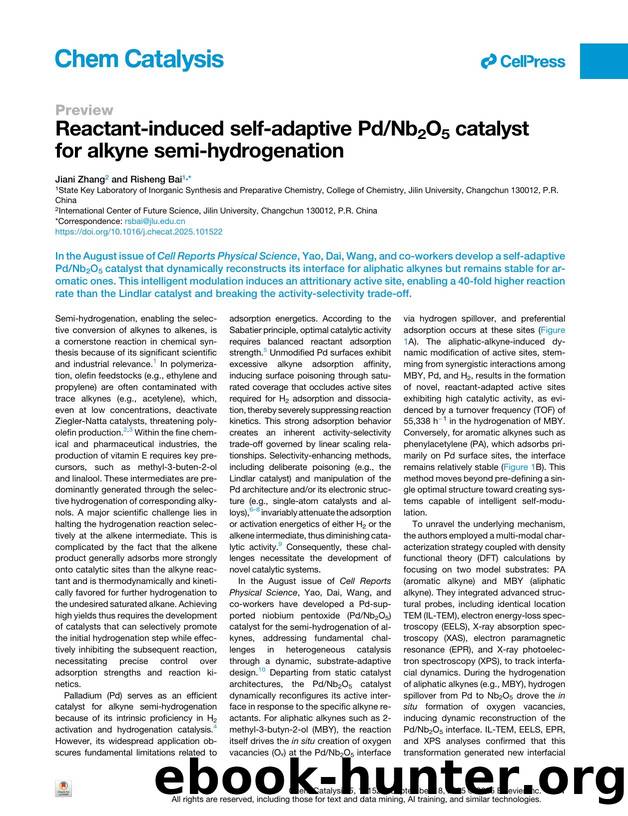Reactant-induced self-adaptive PdNb2O5 catalyst for alkyne semi-hydrogenation by Jiani Zhang & Risheng Bai