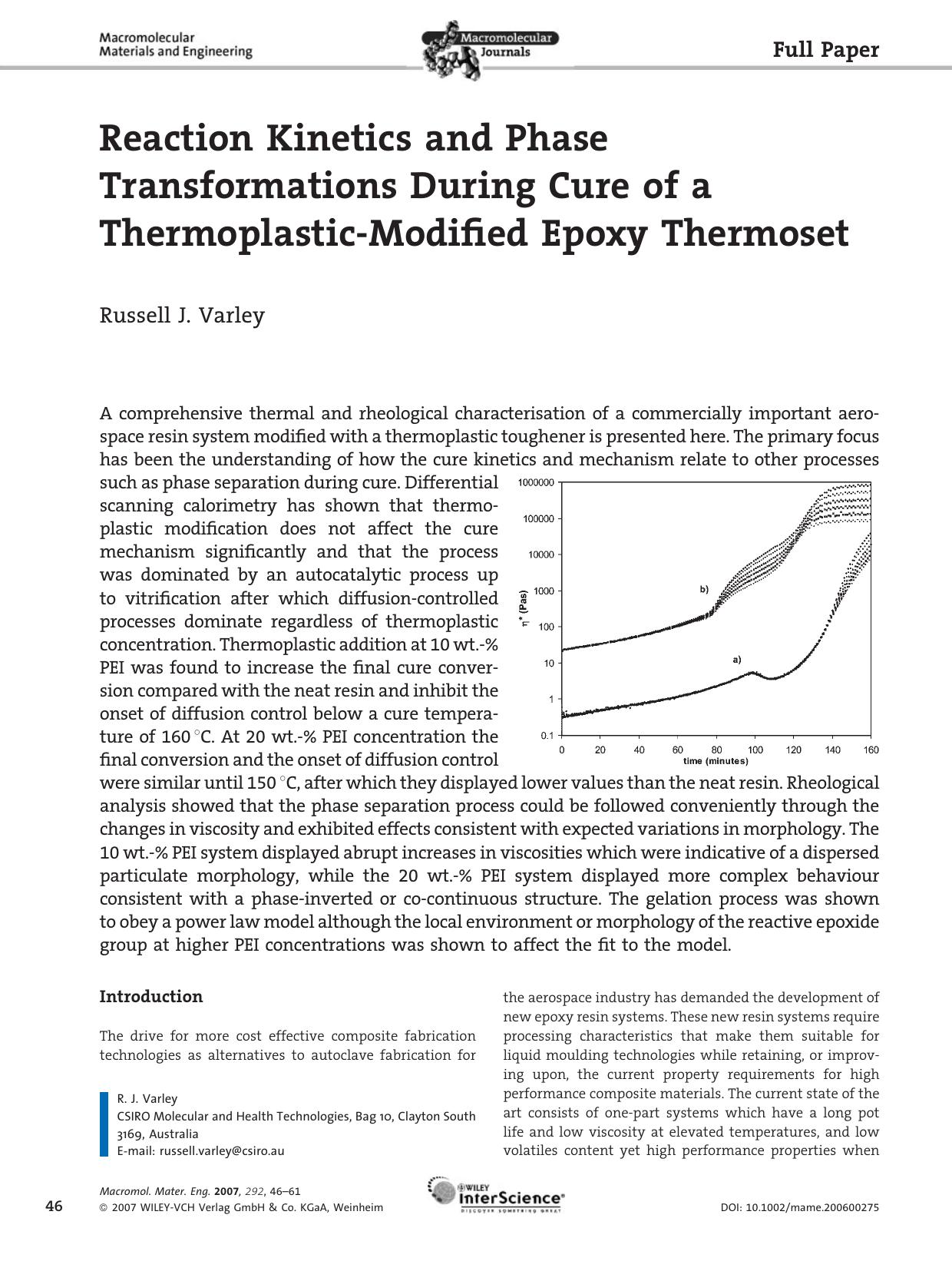 Reaction Kinetics and Phase Transformations During Cure of a Thermoplastic-Modified Epoxy Thermoset by Unknown