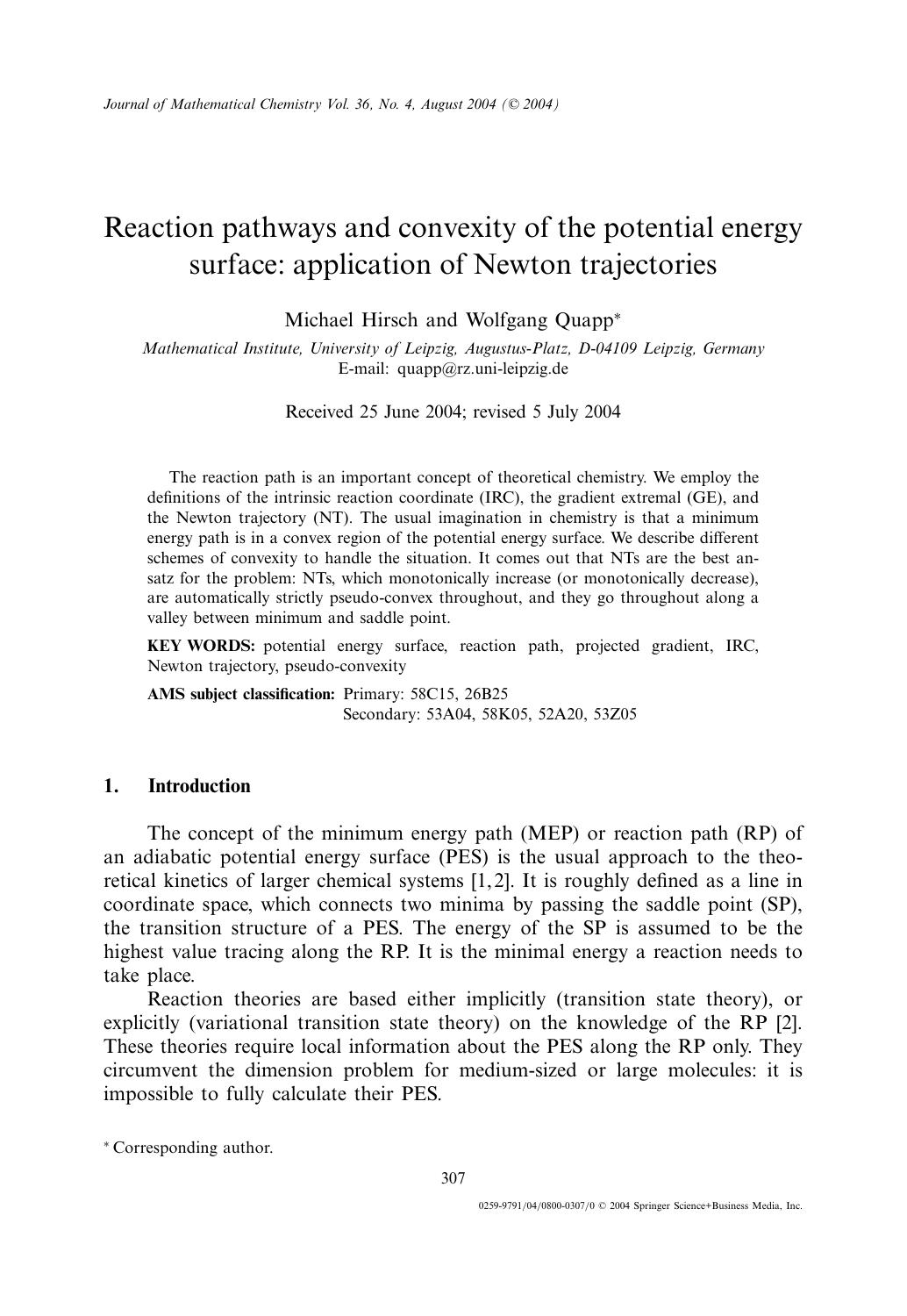 Reaction Pathways and Convexity of the Potential Energy Surface: Application of Newton Trajectories by Unknown