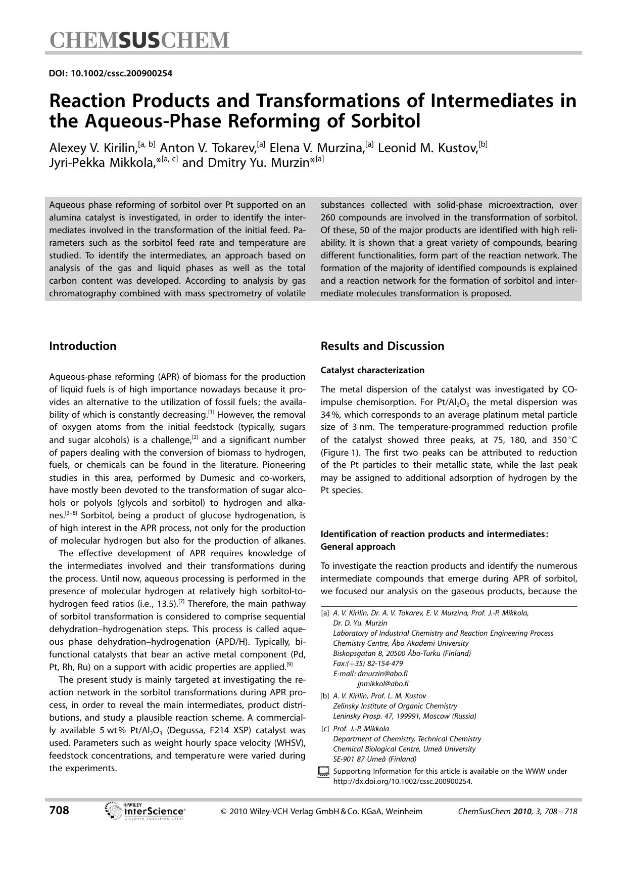 Reaction Products and Transformations of Intermediates in the Aqueous?Phase Reforming of Sorbitol by Unknown