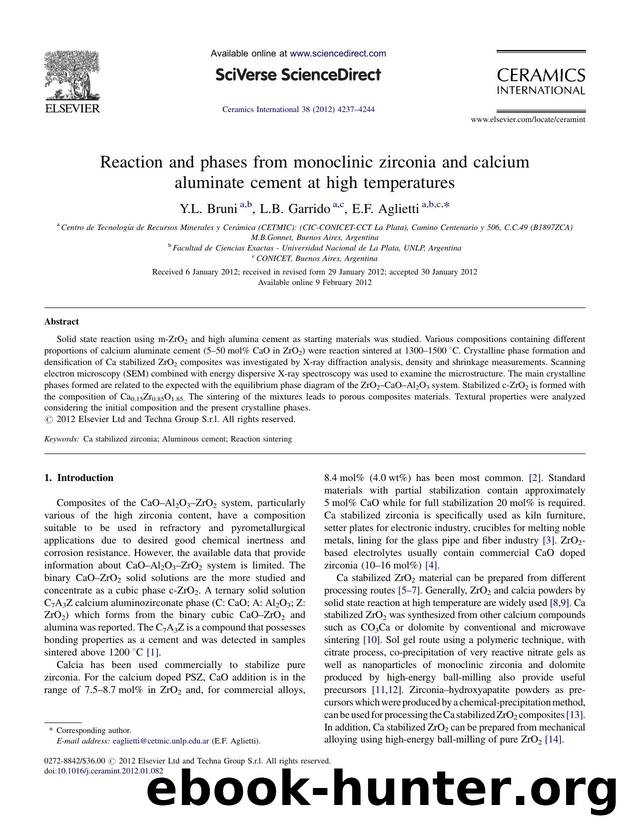 Reaction and phases from monoclinic zirconia and calcium aluminate cement at high temperatures by Y.L. Bruni