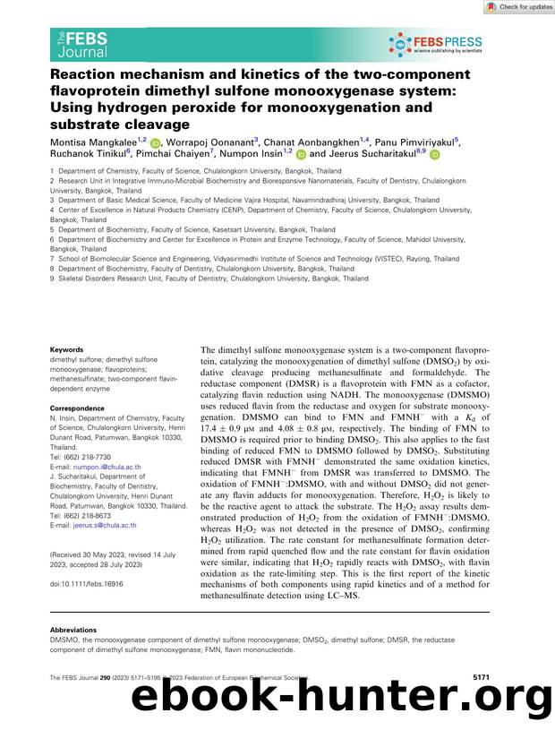 Reaction mechanism and kinetics of the twoâcomponent flavoprotein dimethyl sulfone monooxygenase system: Using hydrogen peroxide for monooxygenation and substrate cleavage by Unknown