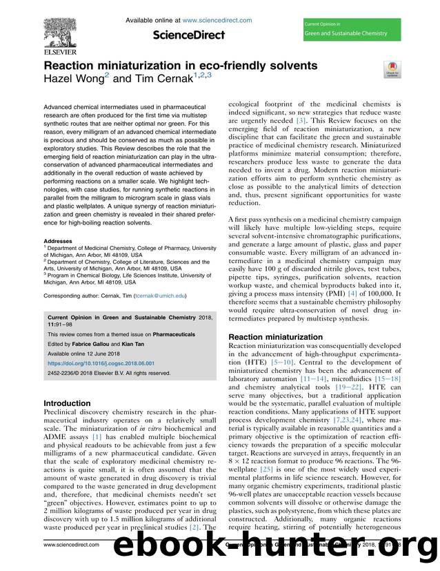 Reaction miniaturization in eco-friendly solvents by Hazel Wong & Tim Cernak