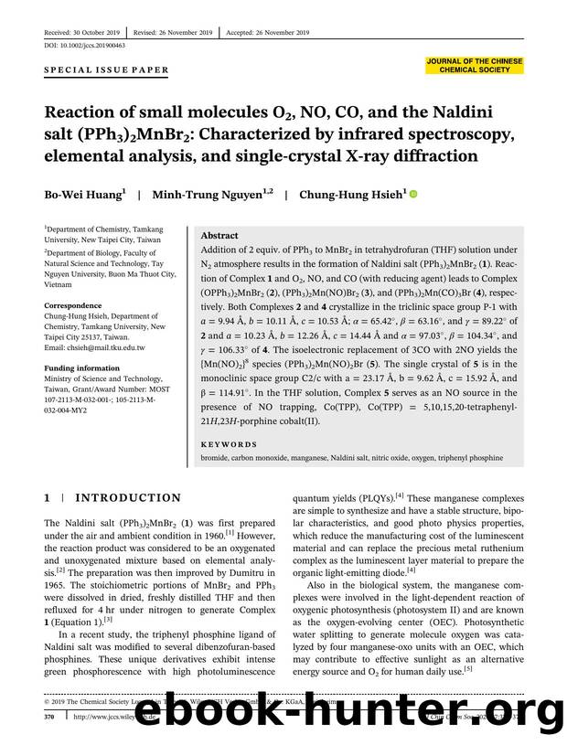 Reaction of Small Molecules O2, NO, CO and the Naldini Salt (PPh3)2MnBr2: Characterized by Infrared Spectroscopy, Elemental Analysis and Single Crystal X-ray Diffraction by Unknown