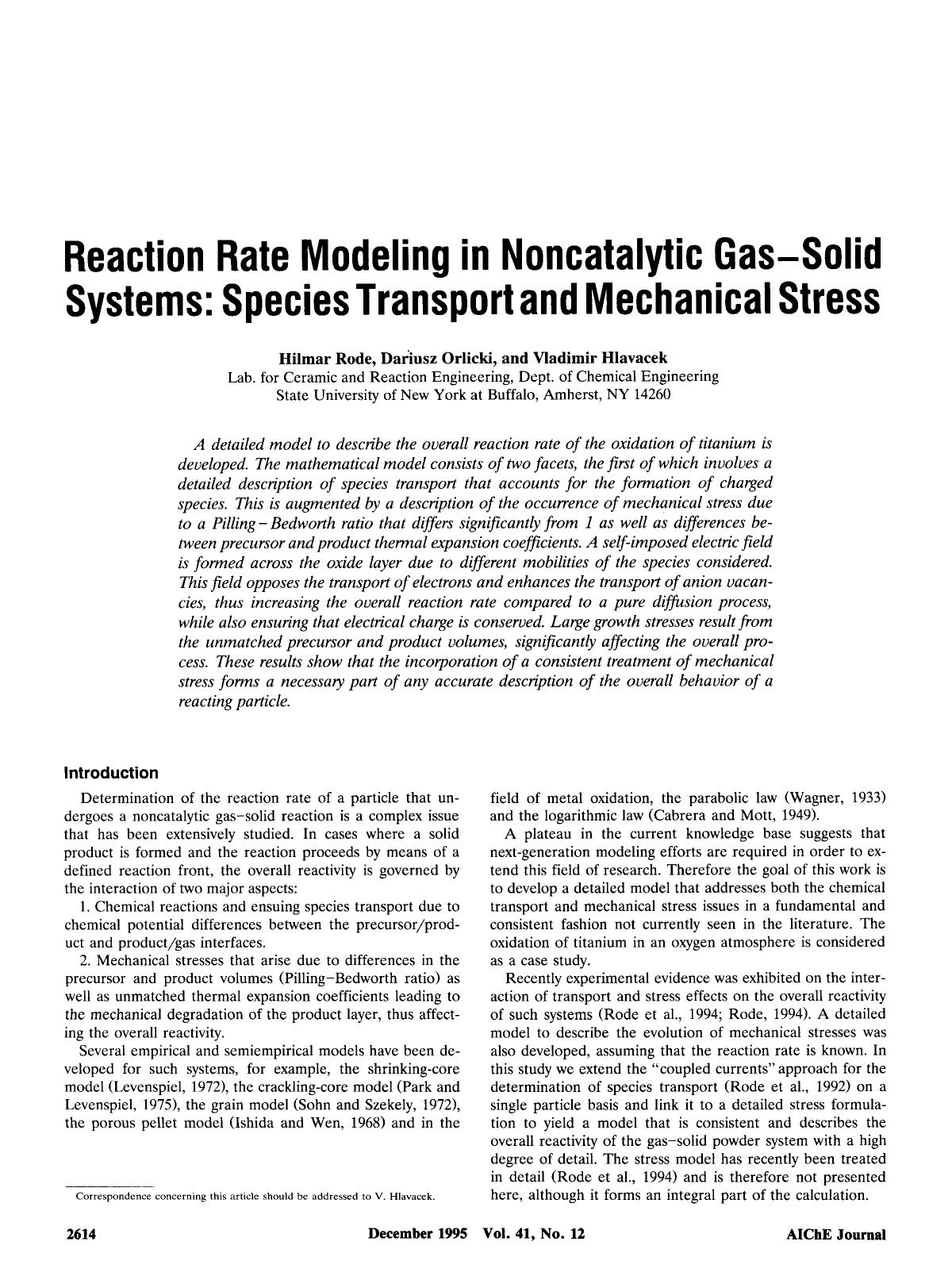 Reaction rate modeling in noncatalytic gas-solid systems: Species transport and mechanical stress by Unknown