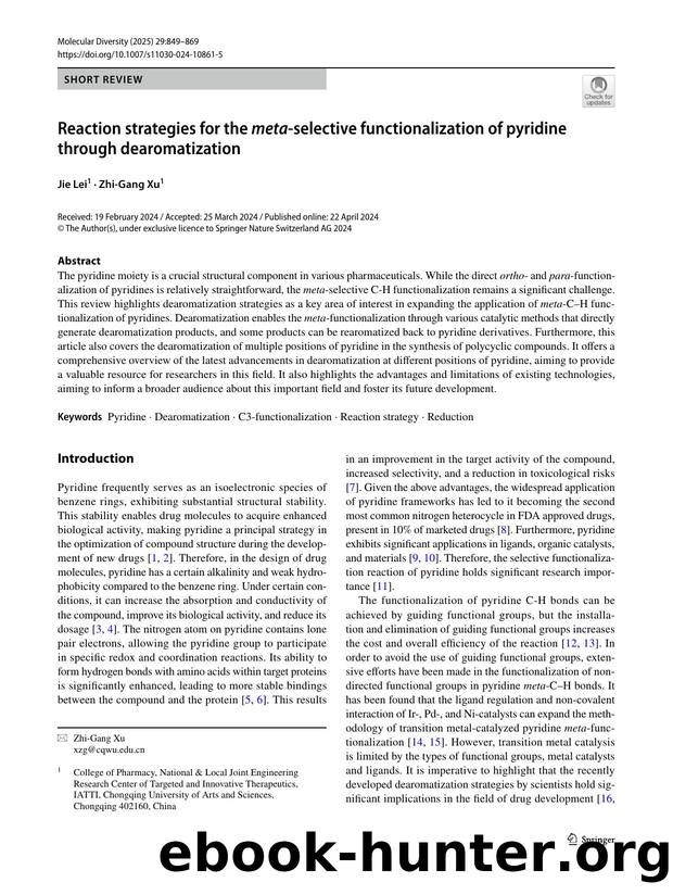 Reaction strategies for the meta-selective functionalization of pyridine through dearomatization by Jie Lei & Zhi-Gang Xu