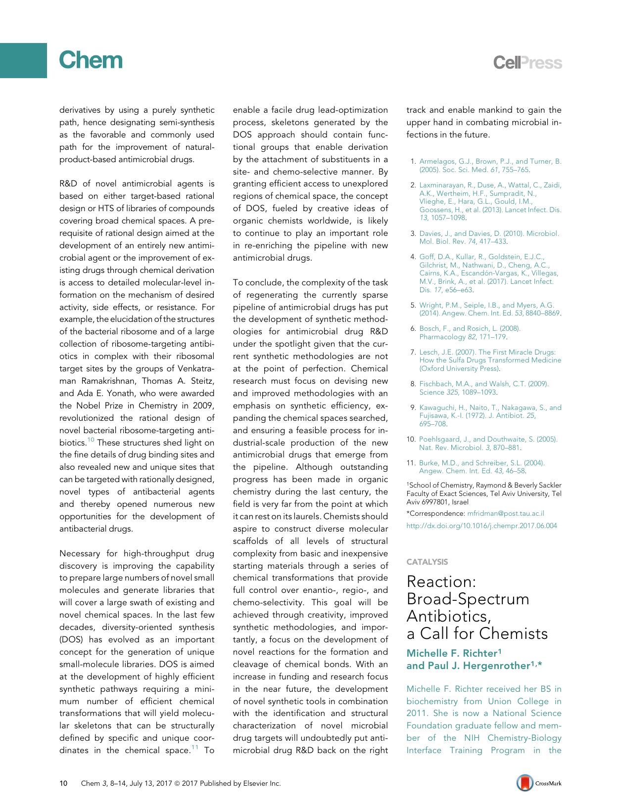 Reaction: Broad-Spectrum Antibiotics, a Call for Chemists by Michelle F. Richter & Paul J. Hergenrother