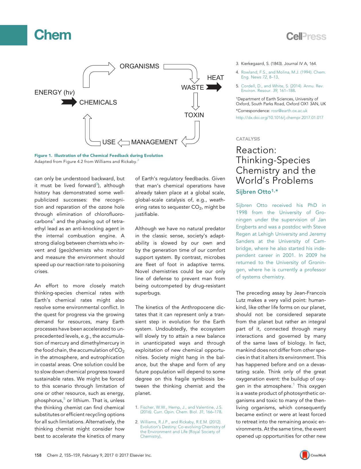 Reaction: Thinking-Species Chemistry and the World's Problems by Sijbren Otto