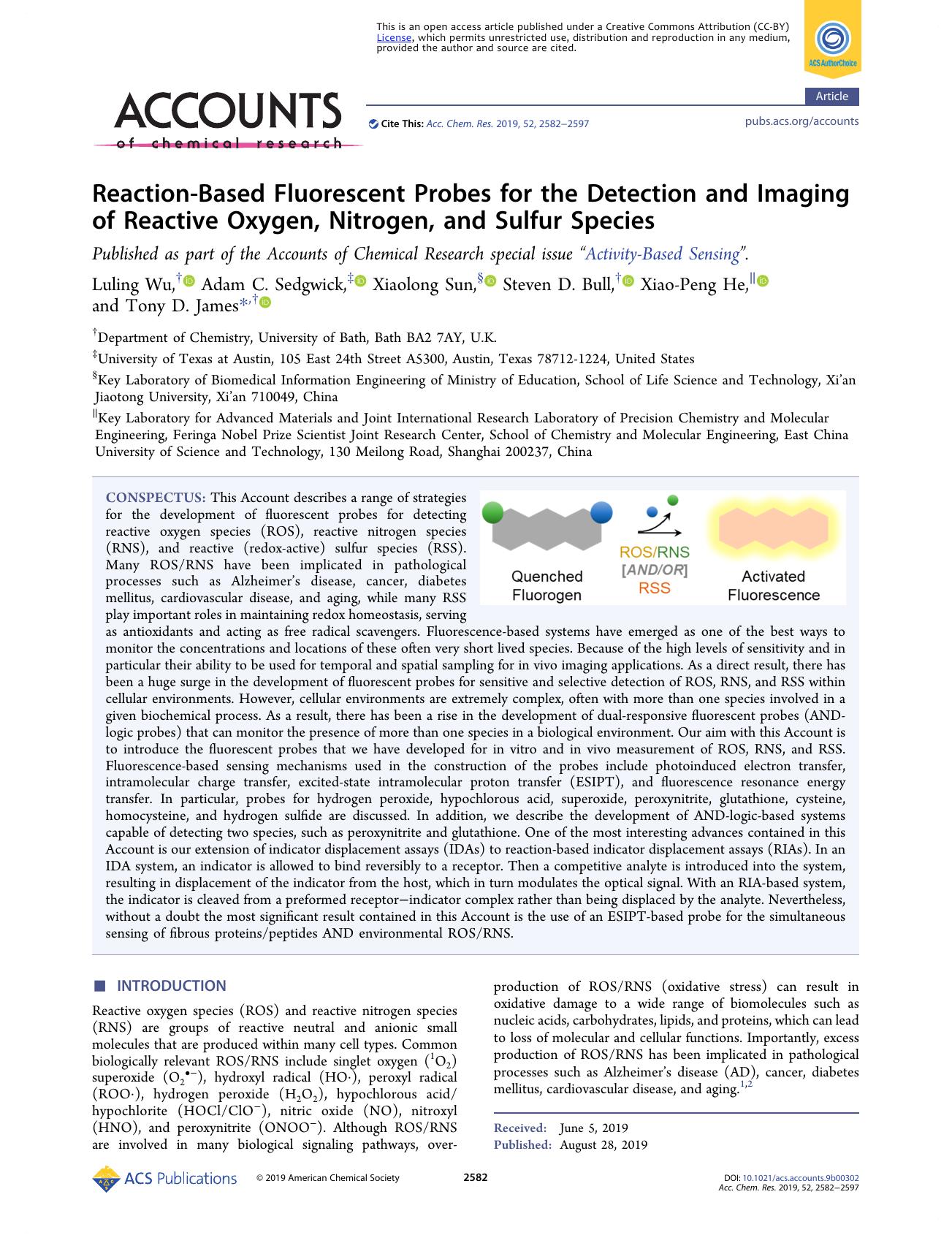 Reaction-Based Fluorescent Probes for the Detection and Imaging of Reactive Oxygen, Nitrogen, and Sulfur Species by unknow