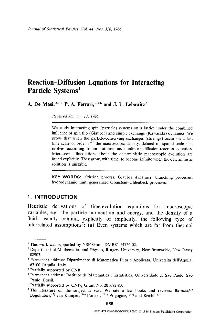 Reaction-diffusion equations for interacting particle systems by Unknown