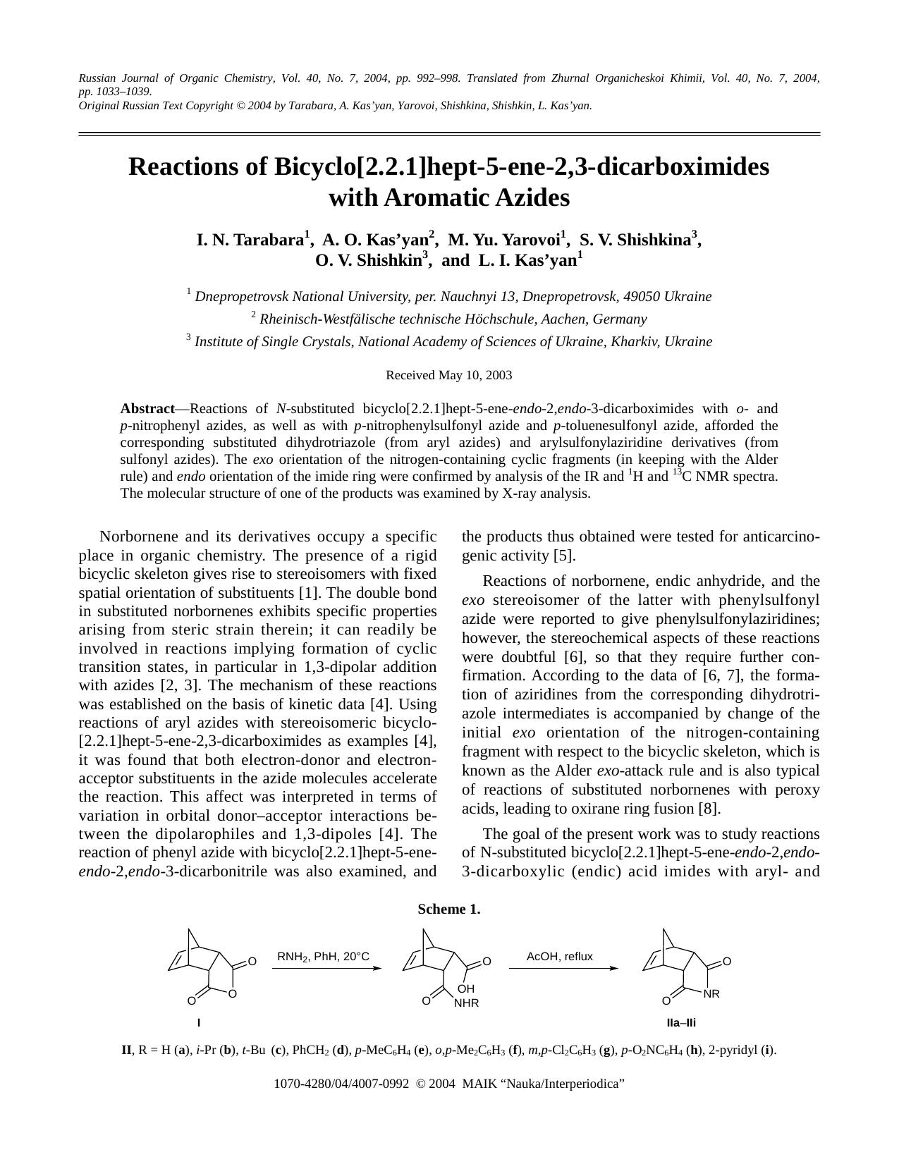 Reactions of Bicyclo[2.2.1]hept-5-ene-2,3-dicarboximides with Aromatic Azides by Unknown