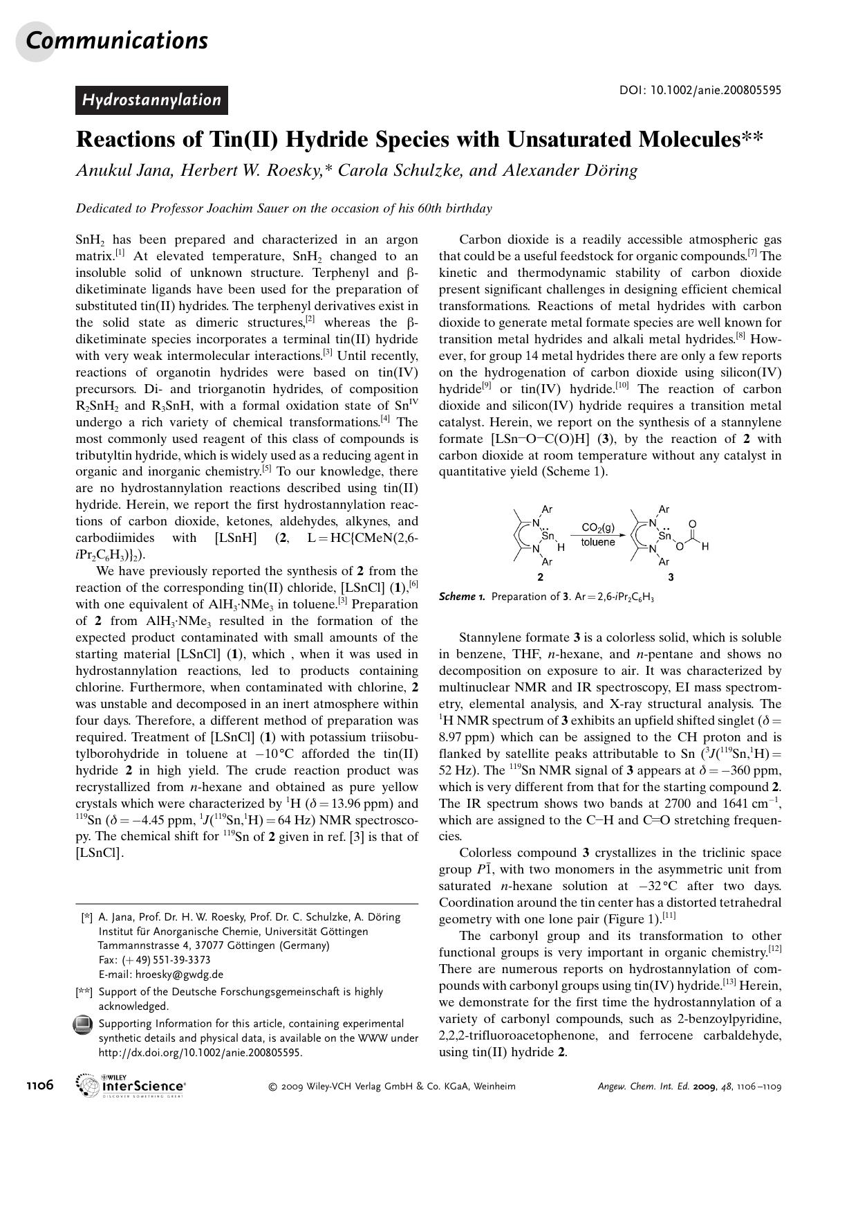 Reactions of Tin(II) Hydride Species with Unsaturated Molecules by Unknown