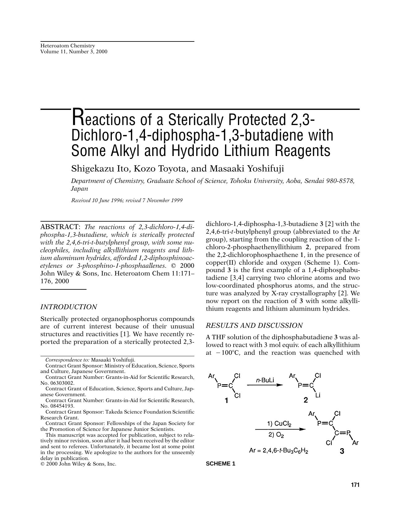 Reactions of a sterically protected 2,3-dichloro-1,4-diphospha-1,3-butadiene with some alkyl and hydrido lithium reagents by Unknown