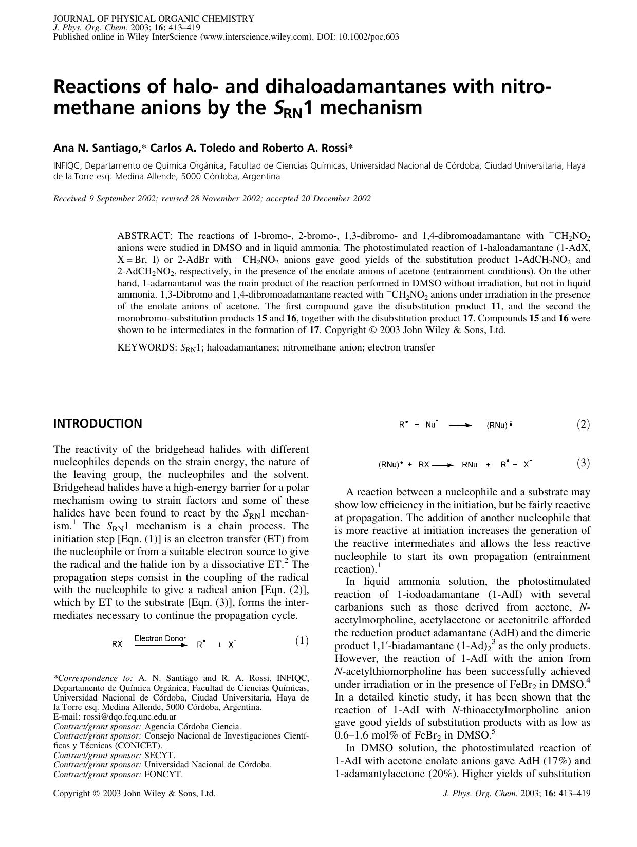 Reactions of halo- and dihaloadamantanes with nitromethane anions by the SRN1 mechanism by Unknown