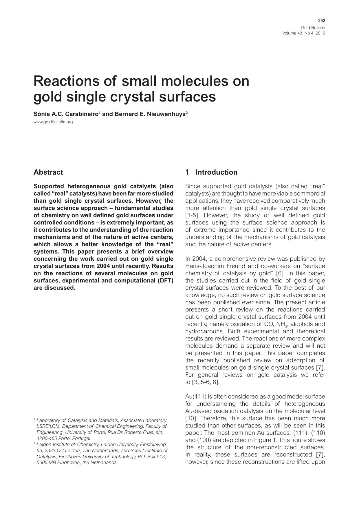 Reactions of small molecules on gold single crystal surfaces by Unknown
