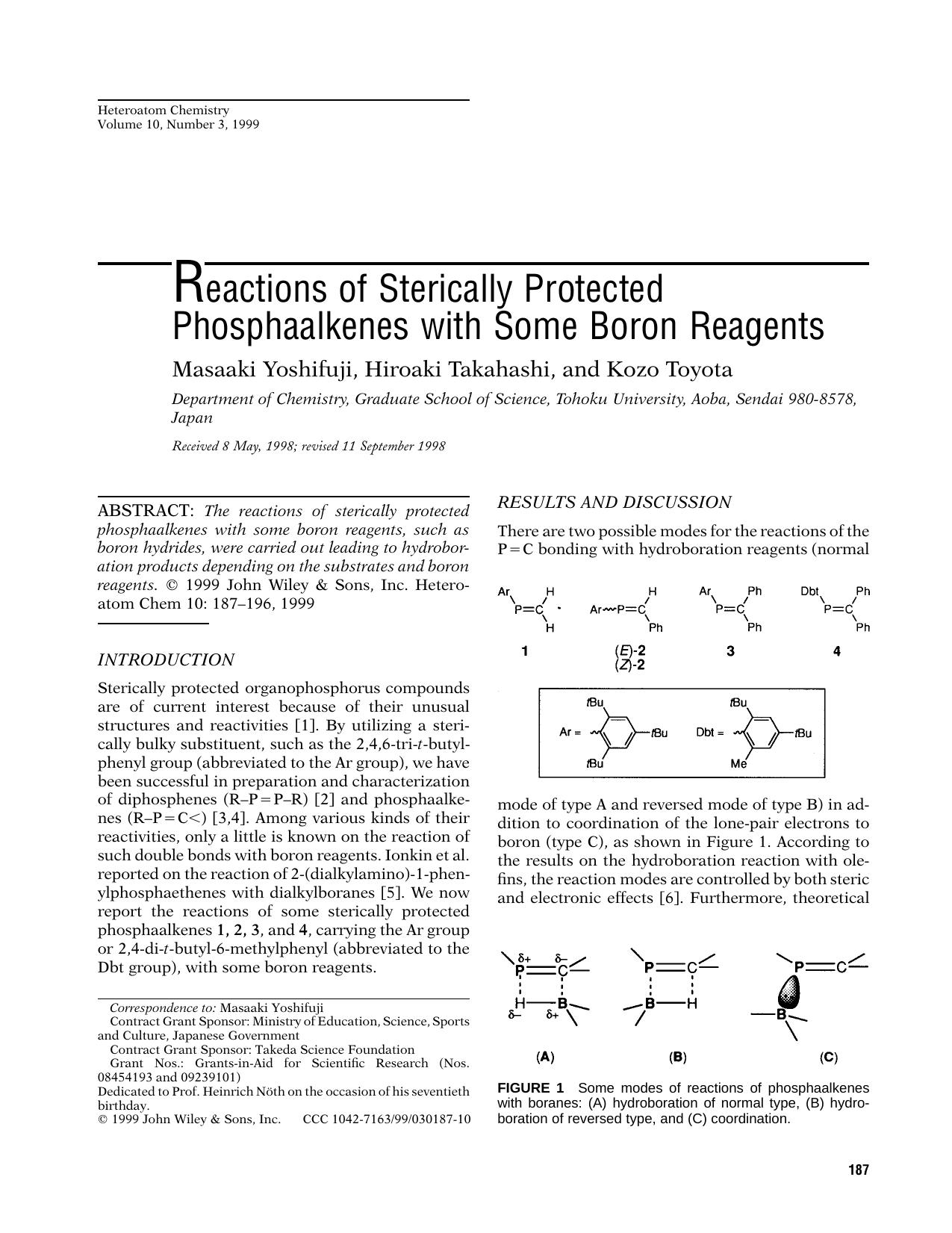 Reactions of sterically protected phosphaalkenes with some boron reagents by Unknown