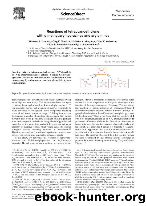Reactions of tetracyanoethylene with dimethylarylhydrazines and arylamines by Elizaveta S. Ivanova