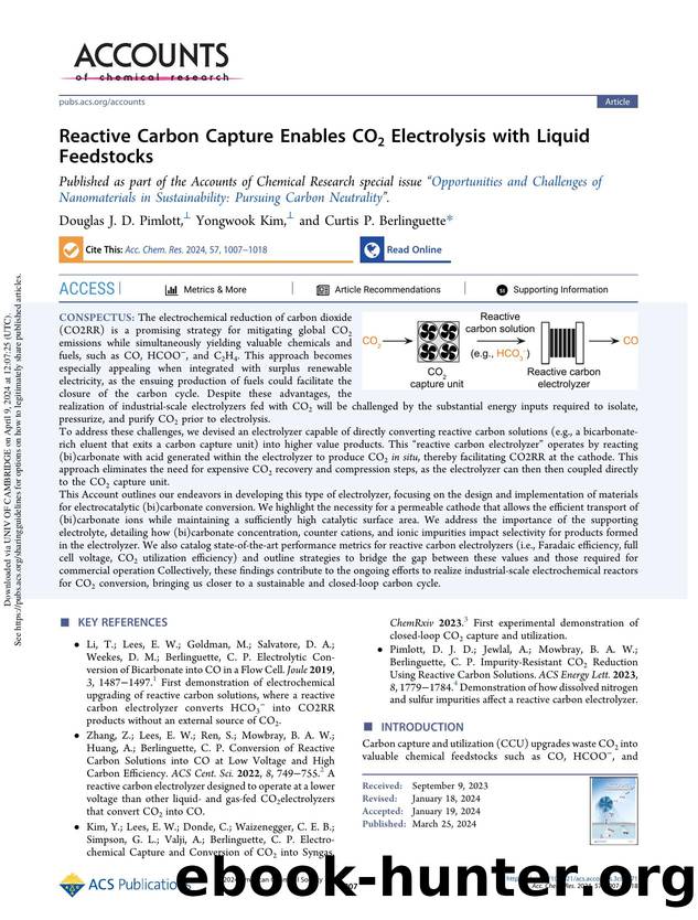 Reactive Carbon Capture Enables CO2 Electrolysis with Liquid Feedstocks by Douglas J. D. Pimlott Yongwook Kim & Curtis P. Berlinguette