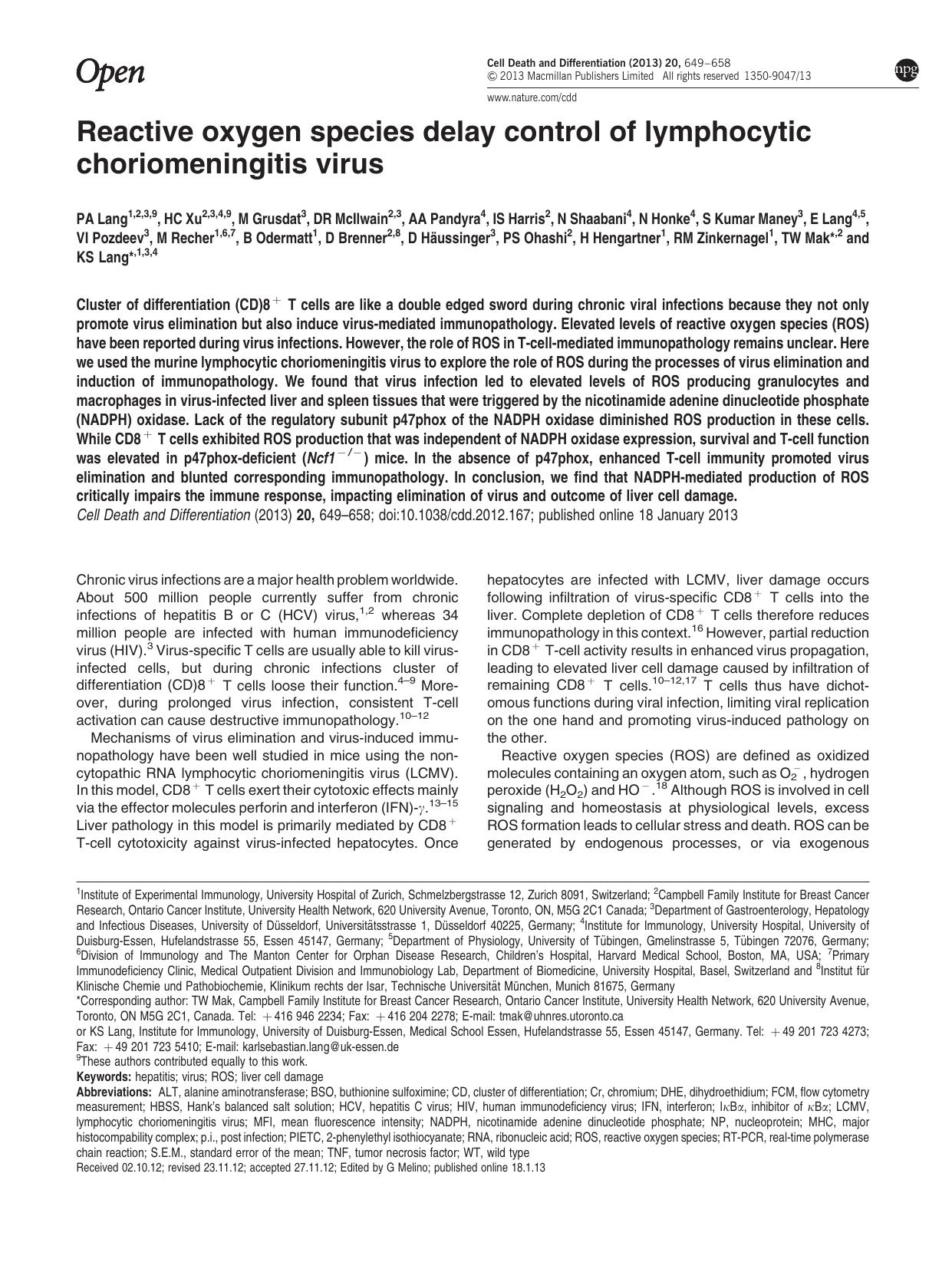 Reactive oxygen species delay control of lymphocytic choriomeningitis virus by unknow