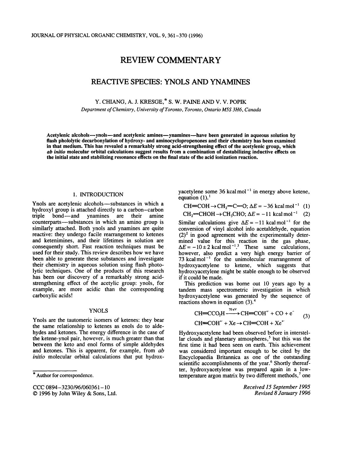 Reactive species: Ynols and ynamines by Unknown