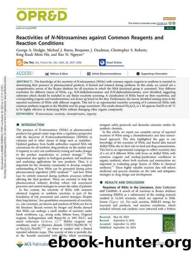 Reactivities of N-Nitrosamines against Common Reagents and Reaction Conditions by unknow