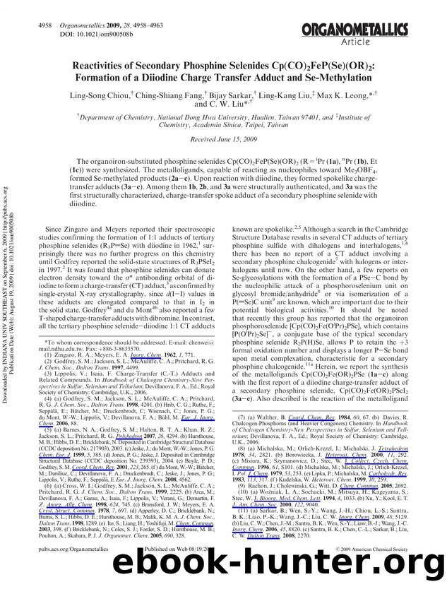 Reactivities of Secondary Phosphine Selenides Cp(CO)2FeP(Se)(OR)2: Formation of a Diiodine Charge Transfer Adduct and Se-Methylation by unknow