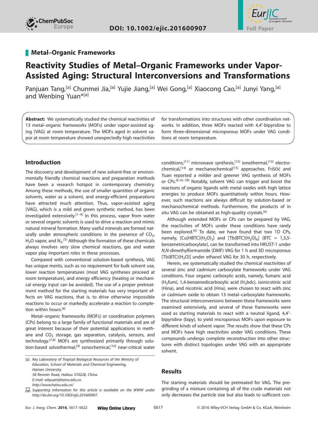 Reactivity Studies of Metal–Organic Frameworks under Vapor‐Assisted Aging: Structural Interconversions and Transformations by Unknown