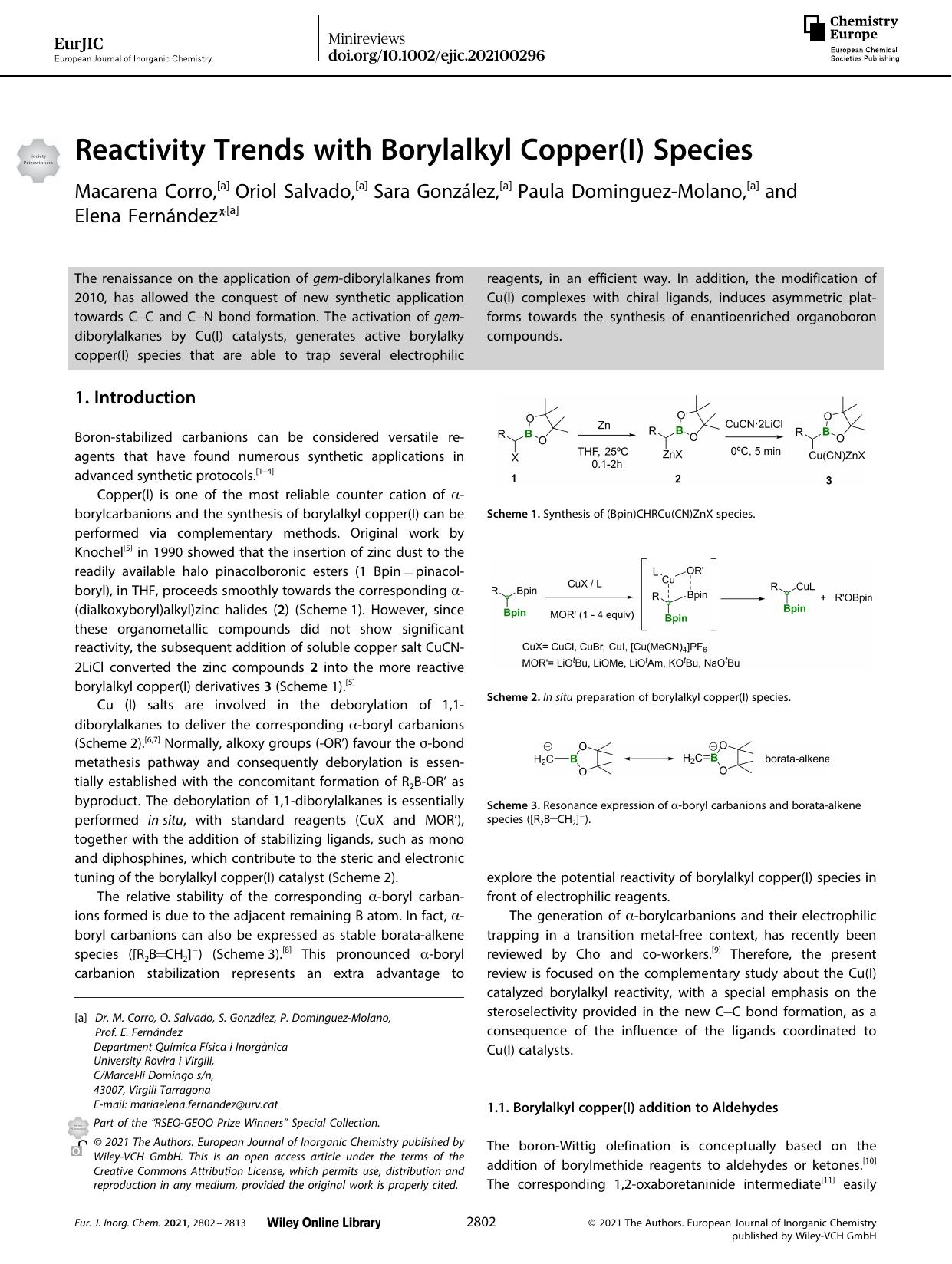 Reactivity Trends with Borylalkyl Copper(I) Species by Unknown