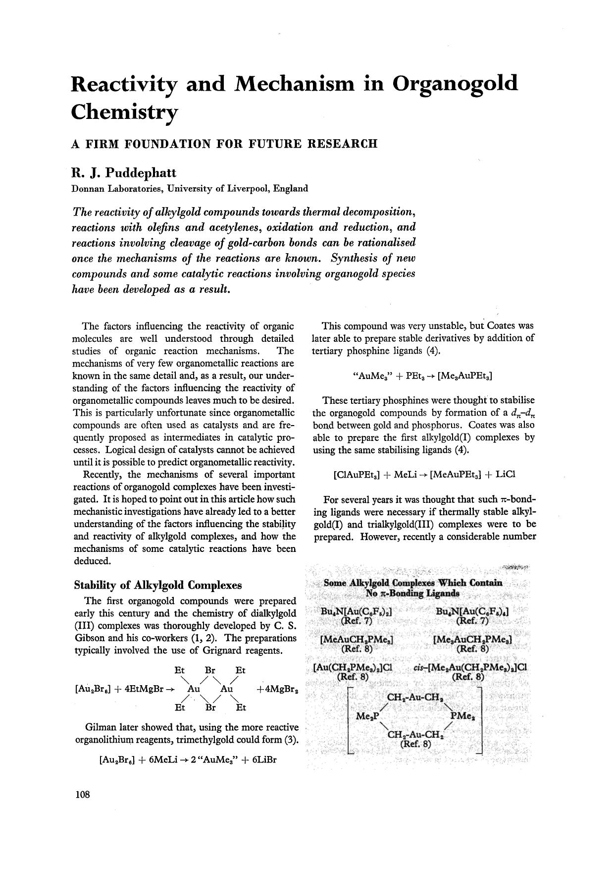 Reactivity and mechanism in organogold chemistry by Unknown