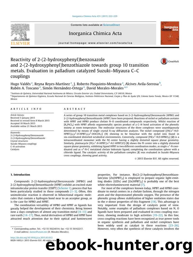 Reactivity of 2-(2-hydroxyphenyl)benzoxazole and 2-(2-hydroxyphenyl)benzothiazole towards group 10 transition metals. Evaluation in palladium catalyzed SuzukiÃ¢â¬âMiyaura CÃ¢â¬âC couplings by unknow