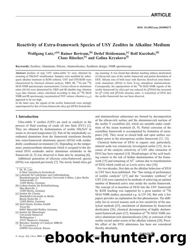Reactivity of Extraframework Species of USY Zeolites in Alkaline Medium by Unknown