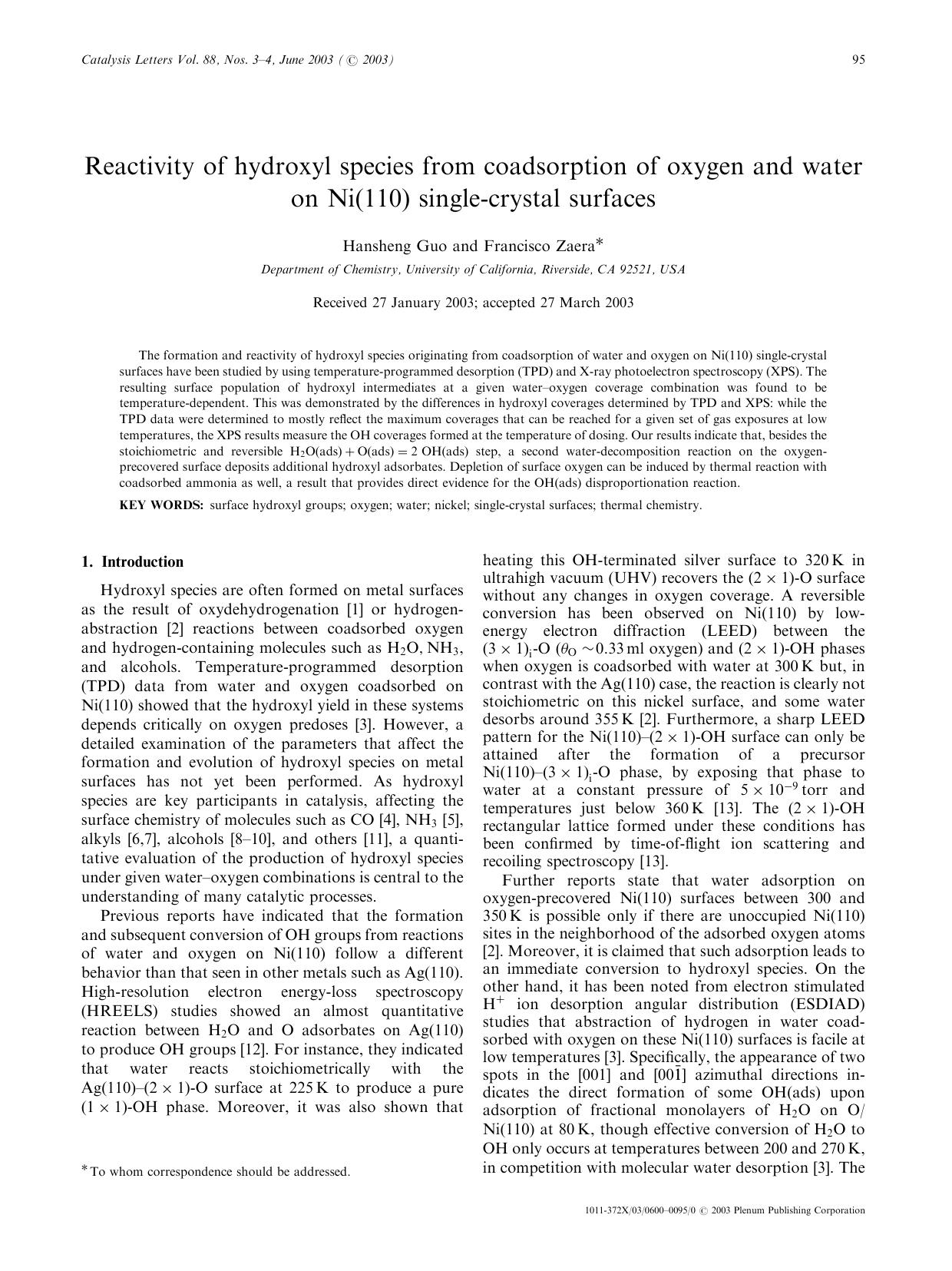 Reactivity of Hydroxyl Species from Coadsorption of Oxygen and Water on Ni(110) Single-Crystal Surfaces by Unknown