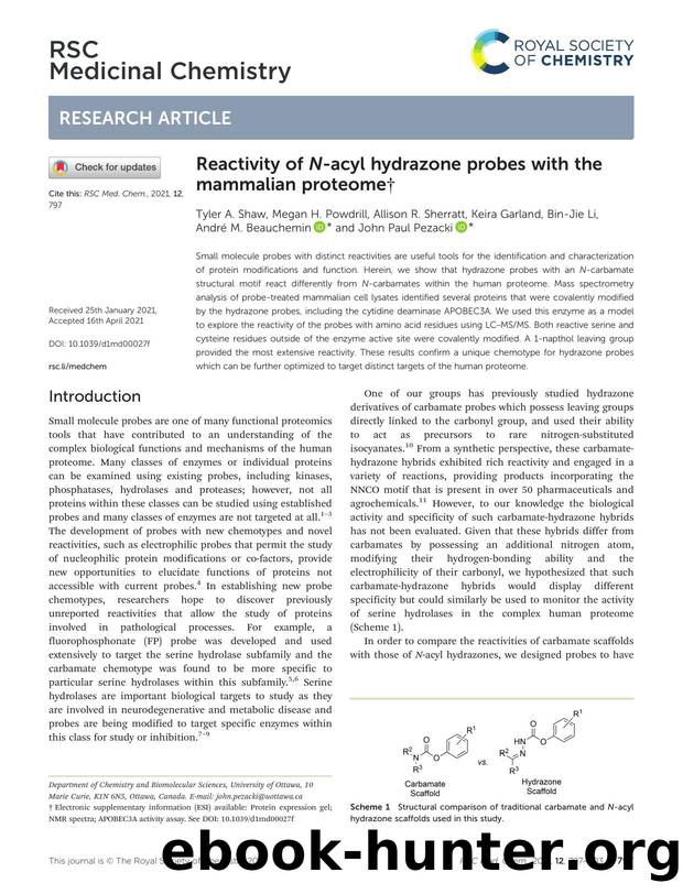 Reactivity of N-acyl hydrazone probes with the mammalian proteome by unknow